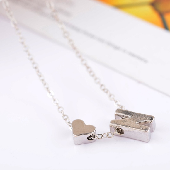 Silver/Gold Q Initial Heart Charm Necklace - Picture 6 of 8